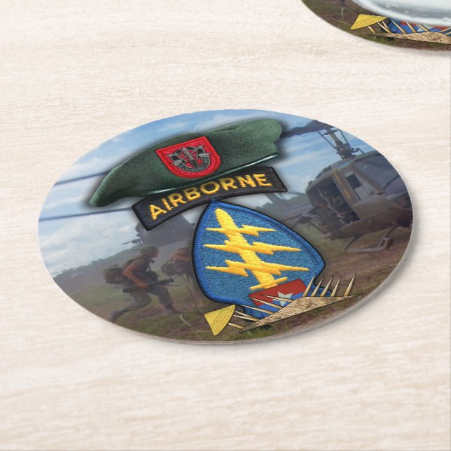 7th Special Forces Green Berets vietnam nam war Round Paper Coaster (Angled)