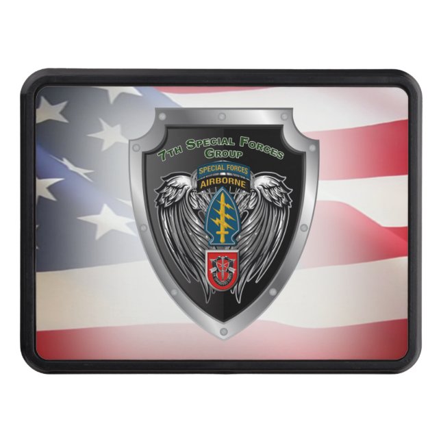 7th Special Forces Group (Airborne) Shield  Hitch  Trailer Hitch Cover (Front)