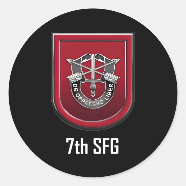 7Th Special Forces Sfg Beret Flash Unit Crest Classic Round Sticker (Front)