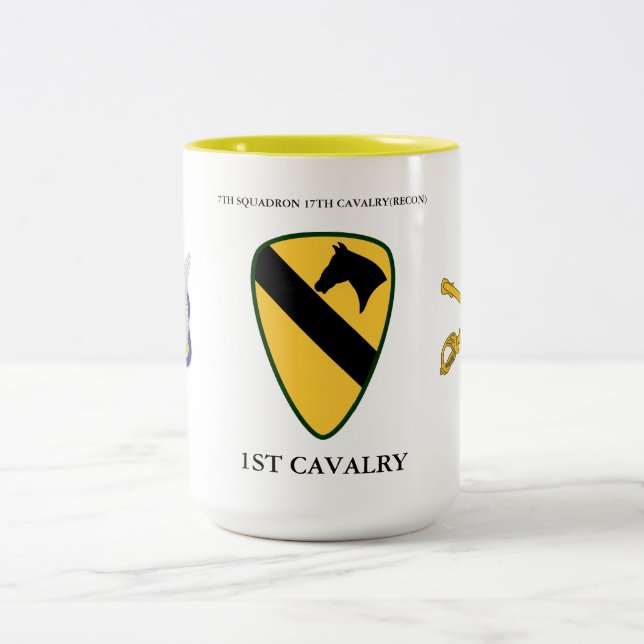 7TH SQUADRON 17TH CAVALRY(RECON) 1ST CAVALRY  Two-Tone COFFEE MUG (Center)