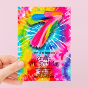 7th Tie Dye Birthday Invitation