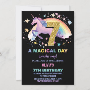7th Unicorn Birthday Invitations