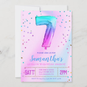 7th Unicorn Birthday Party Invitation