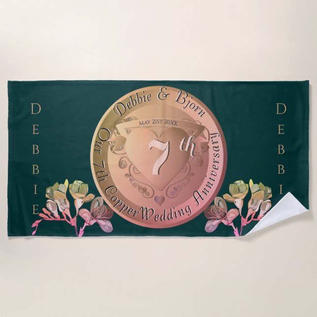 7th Wedding Anniversary Copper Fresia Beach Towel (Front)