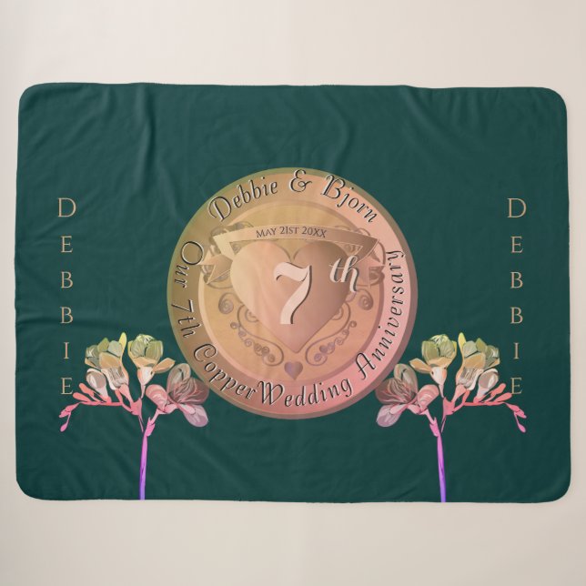 7th Wedding Anniversary Copper Fresia Sherpa Blanket (Front (Horizontal))