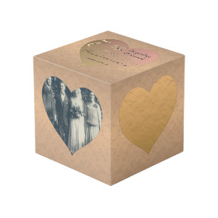 7th Wedding Anniversary Coppery Hearts Photo Cube