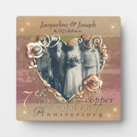 7th Wedding Anniversary Coppery Rose Photo Plaque