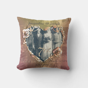 7th Wedding Anniversary Coppery Rose Photo  Throw Pillow