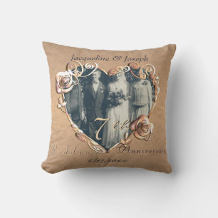 7th Wedding Anniversary Coppery Rose Photo  Throw  Throw Pillow
