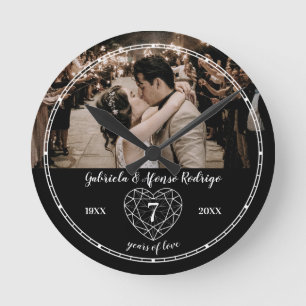 7th Wedding Anniversary heart gem black onyx Round Clock
