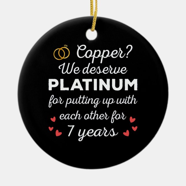 7th Wedding Anniversary I - Copper Funny Couple Ceramic Ornament (Front)