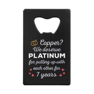 7th Wedding Anniversary I - Copper Funny Couple Credit Card Bottle Opener