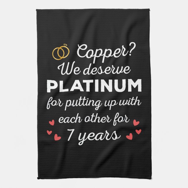 7th Wedding Anniversary I - Copper Funny Couple Kitchen Towel (Vertical)