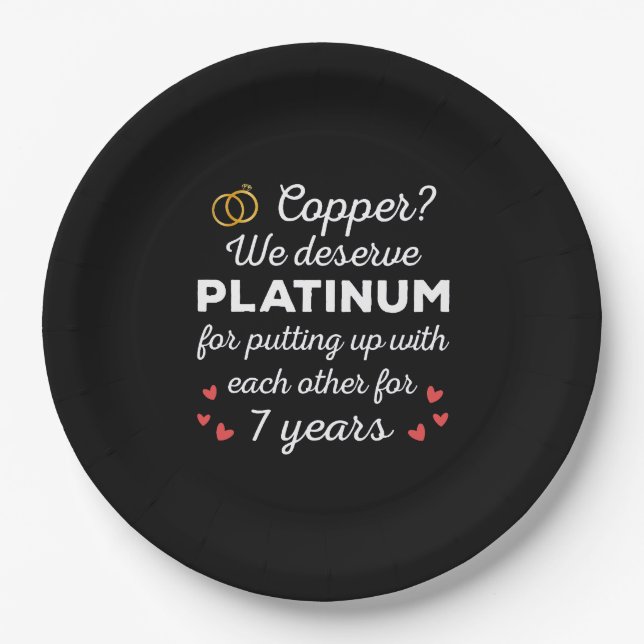 7th Wedding Anniversary I - Copper Funny Couple Paper Plate (Front)