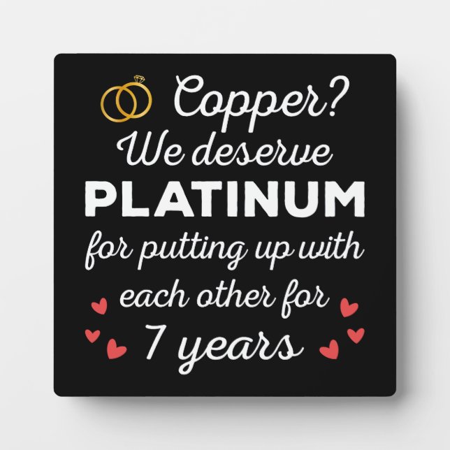 7th Wedding Anniversary I - Copper Funny Couple Plaque (Front)