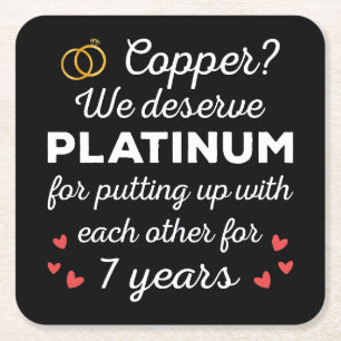 7th Wedding Anniversary I - Copper Funny Couple Square Paper Coaster