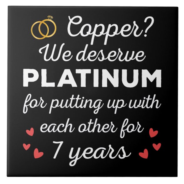 7th Wedding Anniversary I - Copper Funny Couple Tile (Front)