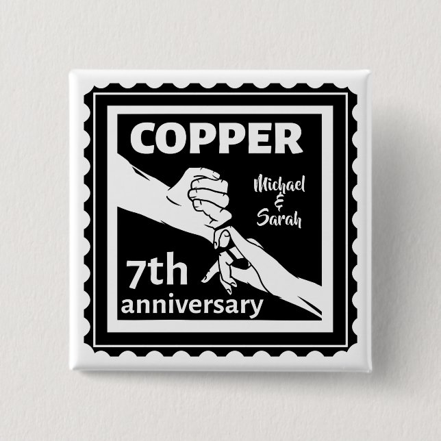 7th wedding anniversary traditional gift iron 2 inch square button (Front)