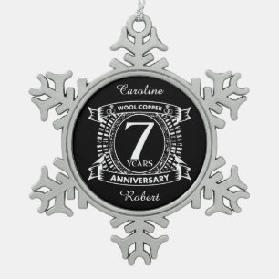 7TH wedding anniversary wool copper Snowflake Pewter Christmas Ornament