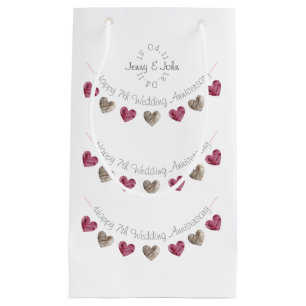 7th wool heart wedding anniversary small gift bag