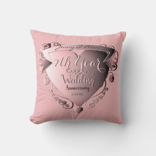 7th Year Wedding Anniversary Copper Pink Throw Pillow
