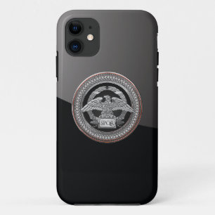 [800] Silver Roman Imperial Eagle over Medallion iPhone 11 Case