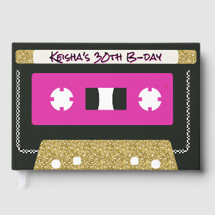 80 90's Retro Cassette Tape Hot Pink & Gold Guest Book