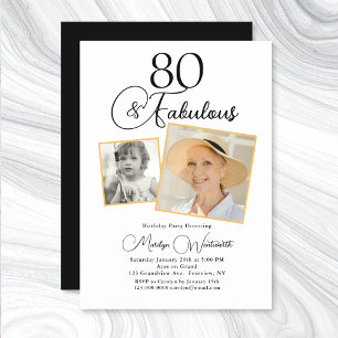 80 and Fabulous 80th Birthday Black Script Photo Invitation