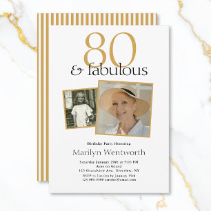 80 and Fabulous 80th Birthday Typography 2 Photo Invitation