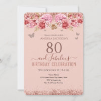 80 and Fabulous Adult Birthday Pink Invitation