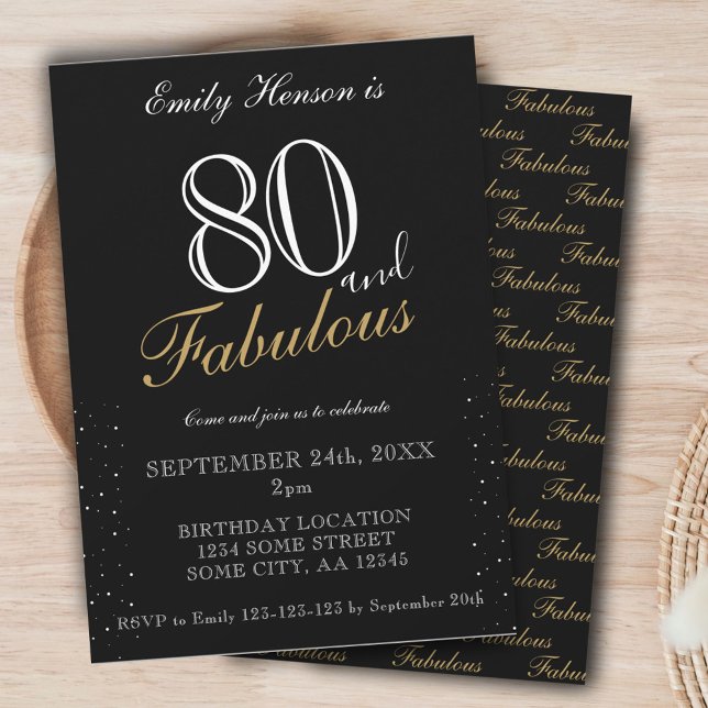 80 and Fabulous Black Elegant Script Birthday Invitation (Creator Uploaded)
