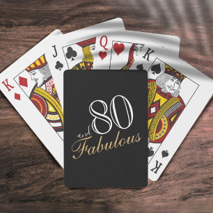 80 and Fabulous Black Elegant Script Birthdays Playing Cards