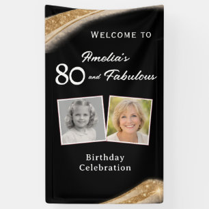 80 and Fabulous Black Gold Birthday Welcome Photo Banner