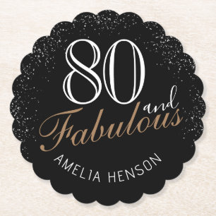 80 and Fabulous Elegant Black 80th Birthday Paper Coaster