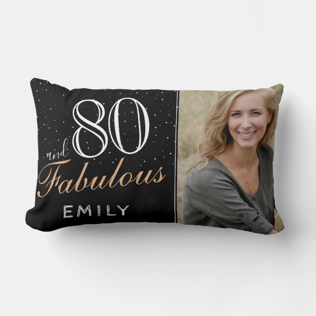 80 and Fabulous Elegant Black 80th Birthday Photo Lumbar Pillow (Front)