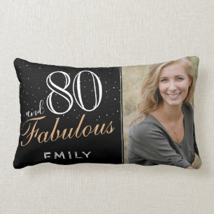 80 and Fabulous Elegant Black 80th Birthday Photo Lumbar Pillow