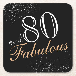 80 and Fabulous Elegant Black 80th Birthday Square Paper Coaster