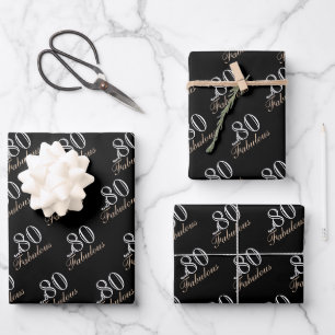 80 and Fabulous Elegant Black 80th Birthday  Wrapping Paper Sheet