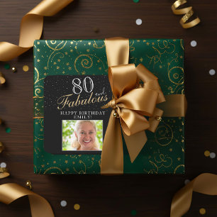 80 and Fabulous Elegant Black Photo 80th Birthday Square Sticker