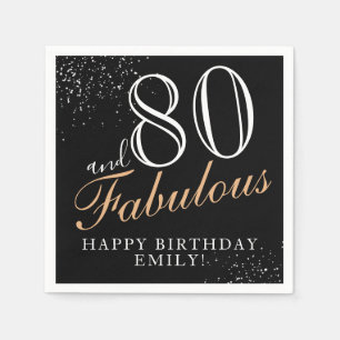 80 and Fabulous Elegant Black Script 80th Birthday Napkin