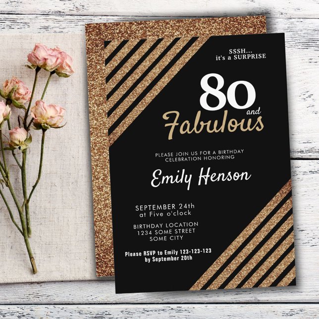 80 and Fabulous Elegant Gold Glitter 80th Birthday Invitation (Creator Uploaded)