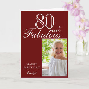 80 and Fabulous Elegant Red 80th Birthday Photo Card