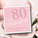 80 and Fabulous Elegant Script 80th Birthday Napkin<br><div class="desc">80 and Fabulous Elegant Script 80th Birthday Napkins. The saying 80 and fabulous is in modern script on a pink background. Make your own 80th birthday party paper napkin for her. Customize with the name and age.</div>