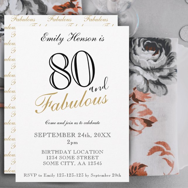 80 and Fabulous Elegant Script Birthday  Invitation (Creator Uploaded)