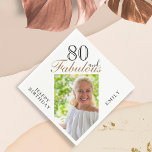 80 and Fabulous Elegant Script Photo 80th Birthday Napkin<br><div class="desc">80 and Fabulous Elegant Script Photo 80th Birthday Napkins. The saying 80 and fabulous is in modern script on a white background. Make your own 80th birthday party paper napkin for her. Customize with the name and age and insert your photo into the template.</div>