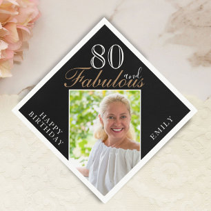 80 and Fabulous Elegant Script Photo 80th Birthday Napkin
