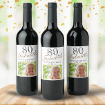 80 and Fabulous Elegant Script Photo 80th Birthday Wine Label<br><div class="desc">80 and Fabulous Elegant Script Photo 80th Birthday Wine Label. The saying 80 and fabulous is in modern script on a white background. Make your own 80th birthday party wine labels for her. Customize with the name and age number and insert your photo into the template.</div>