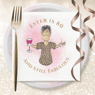80 and Fabulous Ethnic Gold Pink Female Birthday Napkin