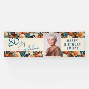 80 and Fabulous Flower Pattern Birthday Photo Banner
