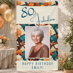 80 and Fabulous Flower Pattern Birthday Photo Banner